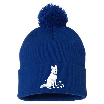 Funny Cute White Siberian Husky Gift Sweet White Snow Dog Gift Pom Pom 12in Knit Beanie