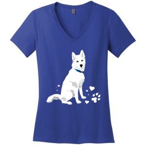 Funny Cute White Siberian Husky Gift Sweet White Snow Dog Gift Women's V-Neck T-Shirt