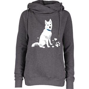 Funny Cute White Siberian Husky Gift Sweet White Snow Dog Gift Womens Funnel Neck Pullover Hood