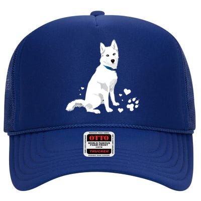 Funny Cute White Siberian Husky Gift Sweet White Snow Dog Gift High Crown Mesh Back Trucker Hat