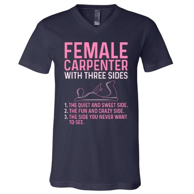 Female Carpenter With Three Sides Wo Woodworker Mother V-Neck T-Shirt