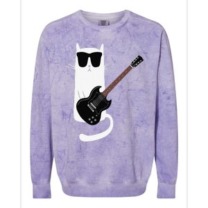 Funny Cat Wearing Sunglasses Playing Electric Guitar Colorblast Crewneck Sweatshirt