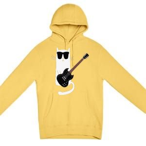 Funny Cat Wearing Sunglasses Playing Electric Guitar Premium Pullover Hoodie