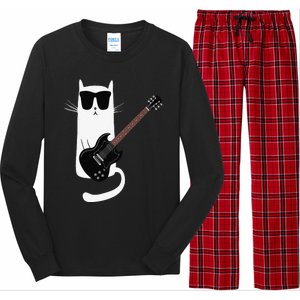 Funny Cat Wearing Sunglasses Playing Electric Guitar Long Sleeve Pajama Set