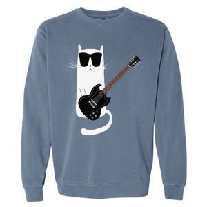 Funny Cat Wearing Sunglasses Playing Electric Guitar Garment-Dyed Sweatshirt