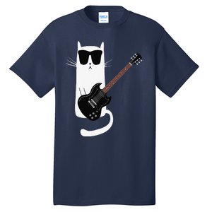 Funny Cat Wearing Sunglasses Playing Electric Guitar Tall T-Shirt