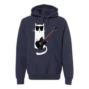 Funny Cat Wearing Sunglasses Playing Electric Guitar Premium Hoodie