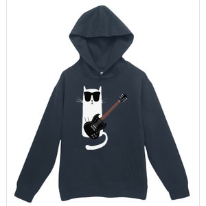 Funny Cat Wearing Sunglasses Playing Electric Guitar Urban Pullover Hoodie