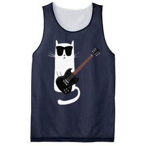 Funny Cat Wearing Sunglasses Playing Electric Guitar Mesh Reversible Basketball Jersey Tank