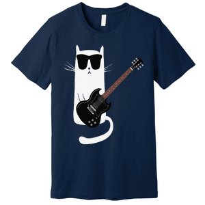 Funny Cat Wearing Sunglasses Playing Electric Guitar Premium T-Shirt