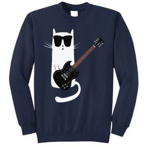 Funny Cat Wearing Sunglasses Playing Electric Guitar Tall Sweatshirt