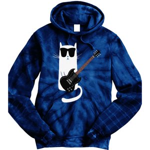 Funny Cat Wearing Sunglasses Playing Electric Guitar Tie Dye Hoodie