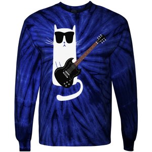 Funny Cat Wearing Sunglasses Playing Electric Guitar Tie-Dye Long Sleeve Shirt