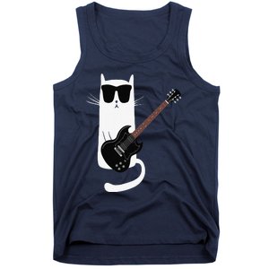 Funny Cat Wearing Sunglasses Playing Electric Guitar Tank Top