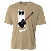 Funny Cat Wearing Sunglasses Playing Electric Guitar Cooling Performance Crew T-Shirt