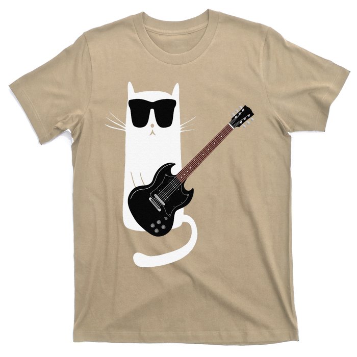 Funny Cat Wearing Sunglasses Playing Electric Guitar T-Shirt