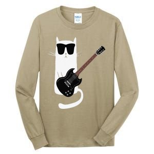 Funny Cat Wearing Sunglasses Playing Electric Guitar Tall Long Sleeve T-Shirt