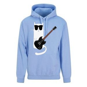 Funny Cat Wearing Sunglasses Playing Electric Guitar Unisex Surf Hoodie