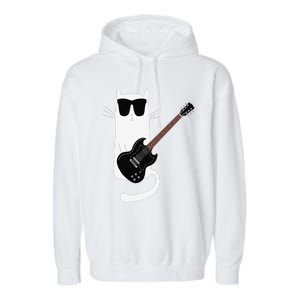 Funny Cat Wearing Sunglasses Playing Electric Guitar Garment-Dyed Fleece Hoodie