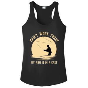 Funny Can't Work Today My Arm Is In A Cast Shirt Funny Fly Fishing Meme Shirt Ladies PosiCharge Competitor Racerback Tank