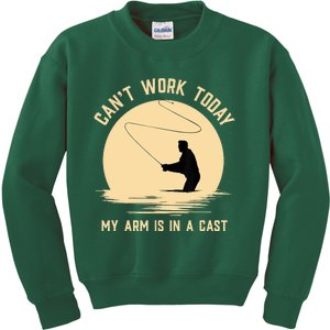 Funny Can't Work Today My Arm Is In A Cast Shirt Funny Fly Fishing Meme Shirt Kids Sweatshirt