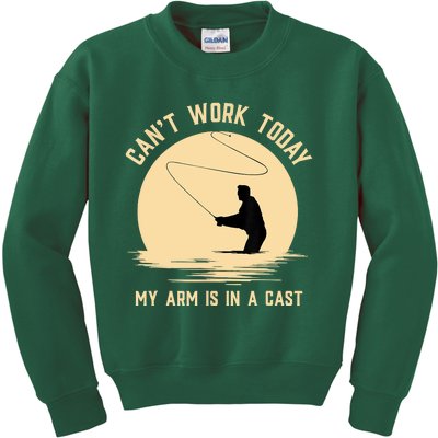 Funny Can't Work Today My Arm Is In A Cast Shirt Funny Fly Fishing Meme Shirt Kids Sweatshirt