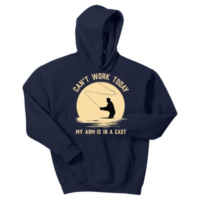 Funny Can't Work Today My Arm Is In A Cast Shirt Funny Fly Fishing Meme Shirt Kids Hoodie