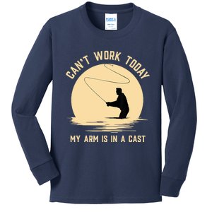 Funny Can't Work Today My Arm Is In A Cast Shirt Funny Fly Fishing Meme Shirt Kids Long Sleeve Shirt