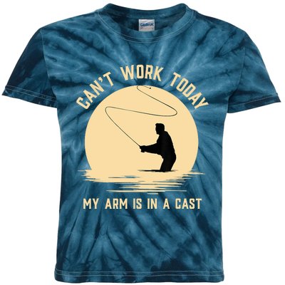 Funny Can't Work Today My Arm Is In A Cast Shirt Funny Fly Fishing Meme Shirt Kids Tie-Dye T-Shirt