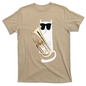 Funny Cat Wearing Sunglasses Playing Euphonium T-Shirt