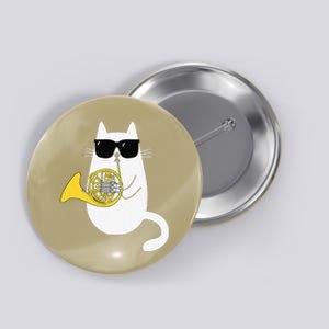 Funny Cat Wearing Sunglasses Playing French Horn Musician Button