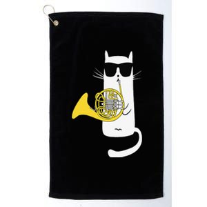 Funny Cat Wearing Sunglasses Playing French Horn Platinum Collection Golf Towel