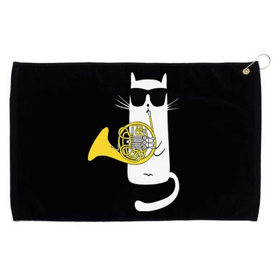 Funny Cat Wearing Sunglasses Playing French Horn Grommeted Golf Towel