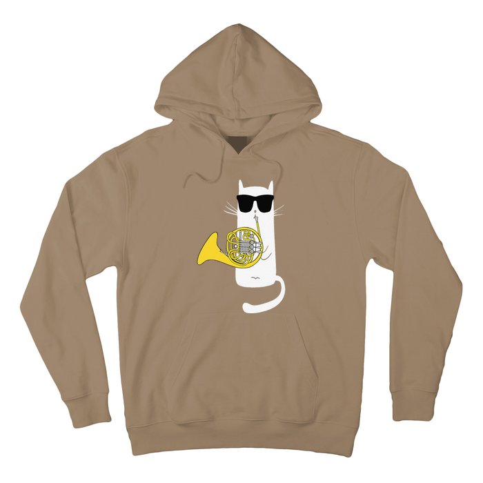 Funny Cat Wearing Sunglasses Playing French Horn Hoodie