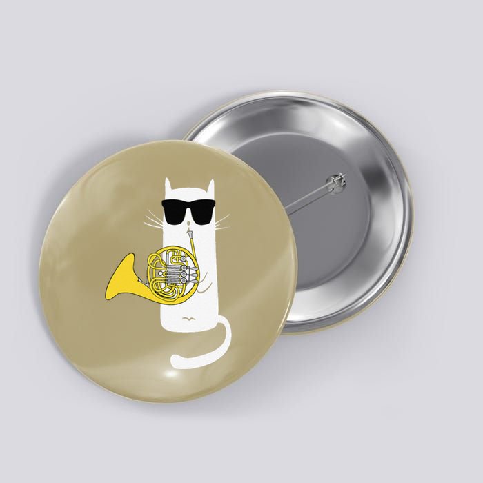 Funny Cat Wearing Sunglasses Playing French Horn Button