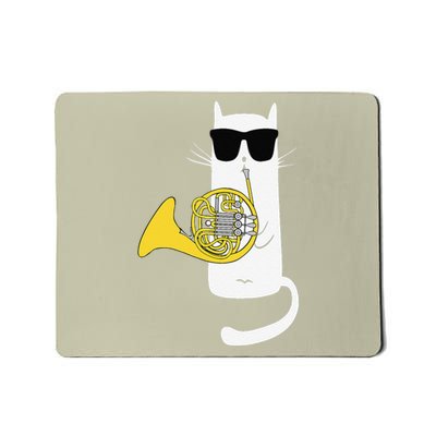 Funny Cat Wearing Sunglasses Playing French Horn Mousepad