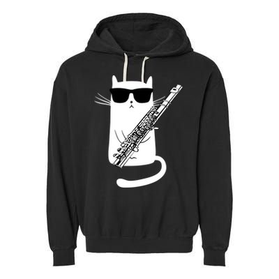 Funny Cat Wearing Sunglasses Playing Flute Great Gift Garment-Dyed Fleece Hoodie