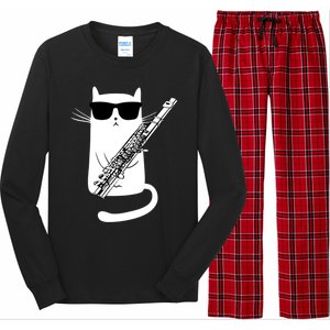 Funny Cat Wearing Sunglasses Playing Flute Great Gift Long Sleeve Pajama Set