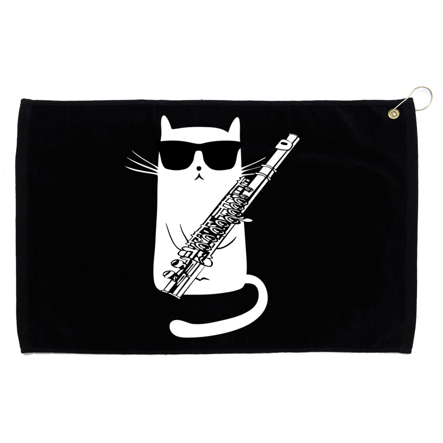 Funny Cat Wearing Sunglasses Playing Flute Great Gift Grommeted Golf Towel