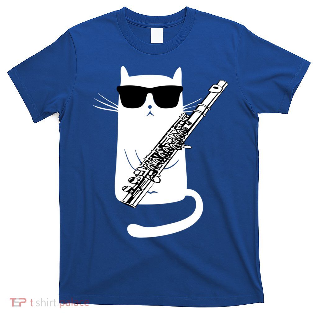 Funny Cat Wearing Sunglasses Playing Flute Great Gift T-Shirt