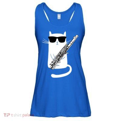 Funny Cat Wearing Sunglasses Playing Flute Great Gift Ladies Essential Flowy Tank