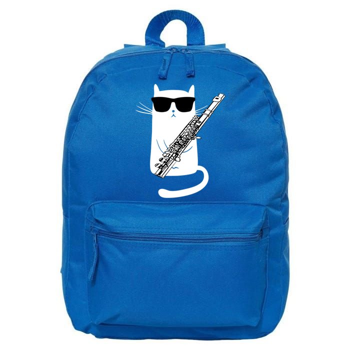 Funny Cat Wearing Sunglasses Playing Flute Great Gift 16 in Basic Backpack