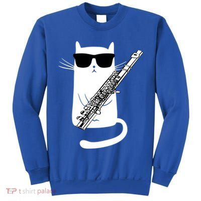 Funny Cat Wearing Sunglasses Playing Flute Great Gift Tall Sweatshirt