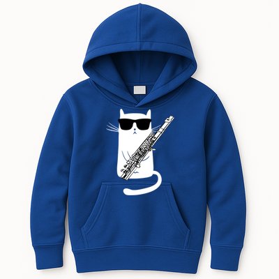 Funny Cat Wearing Sunglasses Playing Flute Great Gift Kids Hoodie