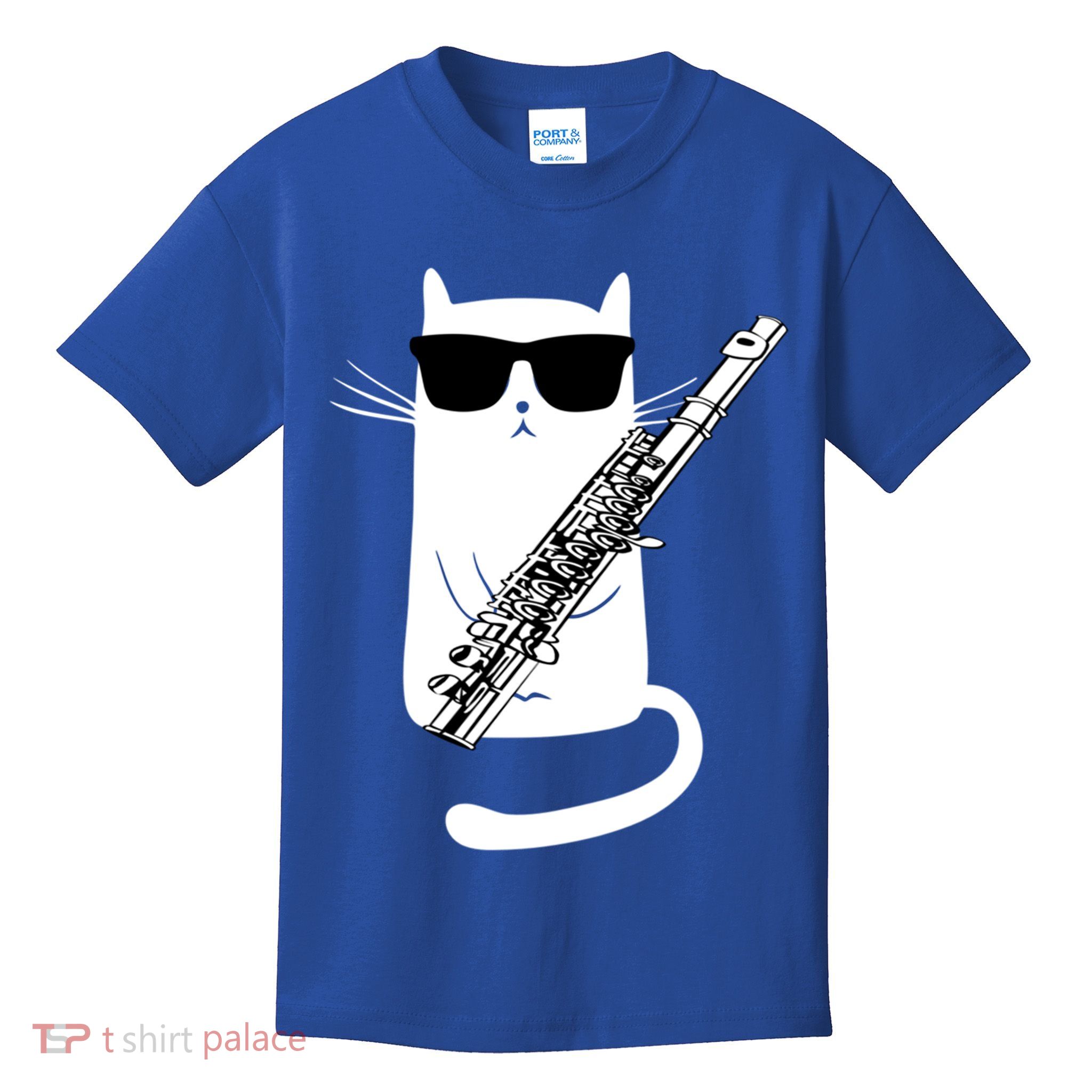 Funny Cat Wearing Sunglasses Playing Flute Great Gift Kids T-Shirt