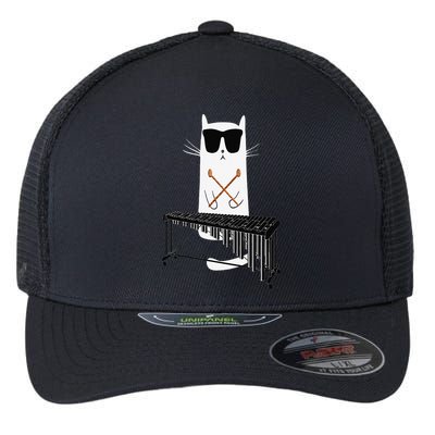 Funny Cat Wearing Sunglasses Playing Marimba Flexfit Unipanel Trucker Cap