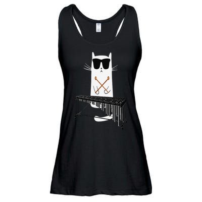 Funny Cat Wearing Sunglasses Playing Marimba Ladies Essential Flowy Tank