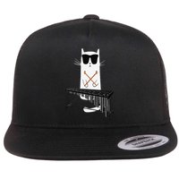 Funny Cat Wearing Sunglasses Playing Marimba Flat Bill Trucker Hat