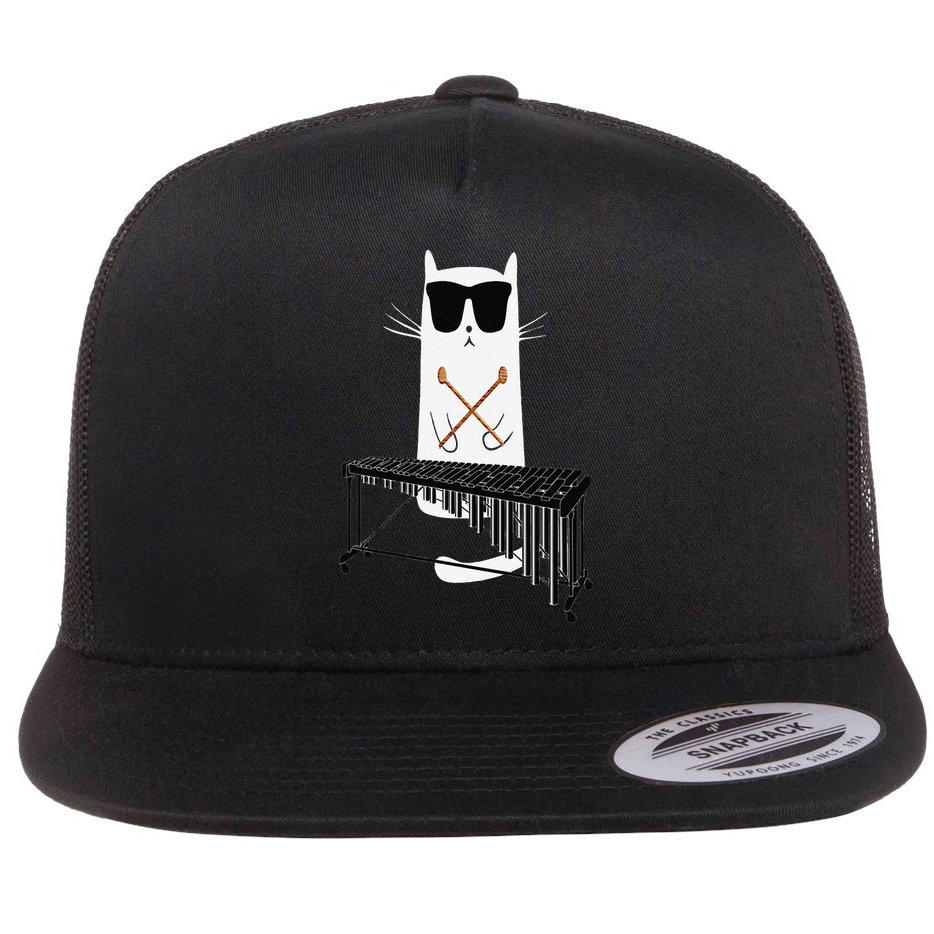 Funny Cat Wearing Sunglasses Playing Marimba Flat Bill Trucker Hat