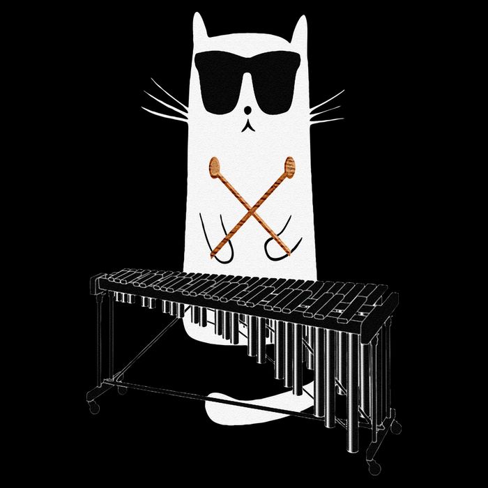 Funny Cat Wearing Sunglasses Playing Marimba Flat Bill Trucker Hat